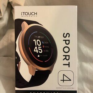 iTouch Sport 4 Smartwatch Digital Smart Watch - Gold Trim / Black Silicone Strap